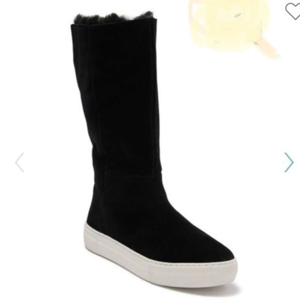 J Slides Antonia Black Suede faux Fur Boots Sz 10